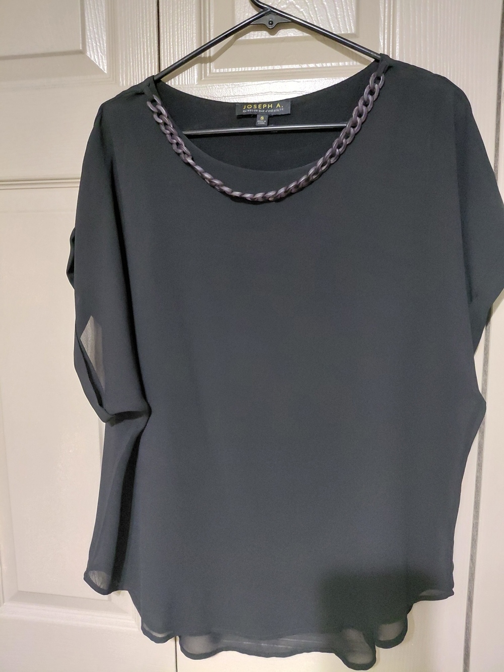 Joseph Black Chiffon Blouse with Chain Trim